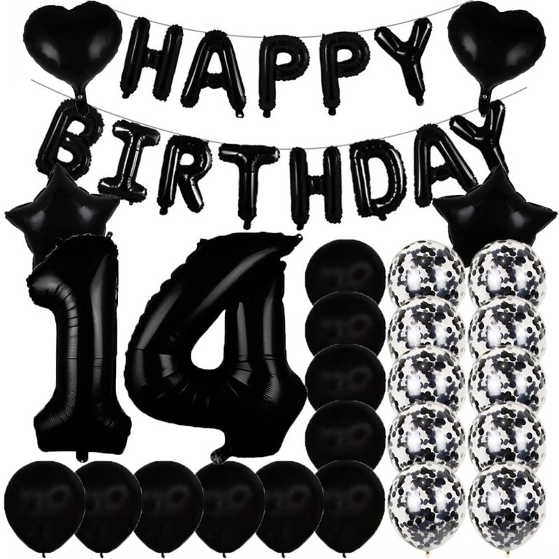 ZSNWGZ Sweet 14th Birthday Decorations Party Supplies,Black Number 14 Balloons,14th Foil Mylar Balloons Latex Balloon Decoration,Great 14th Birthday for Girls,Women,Men,Photo Props - Image 1
